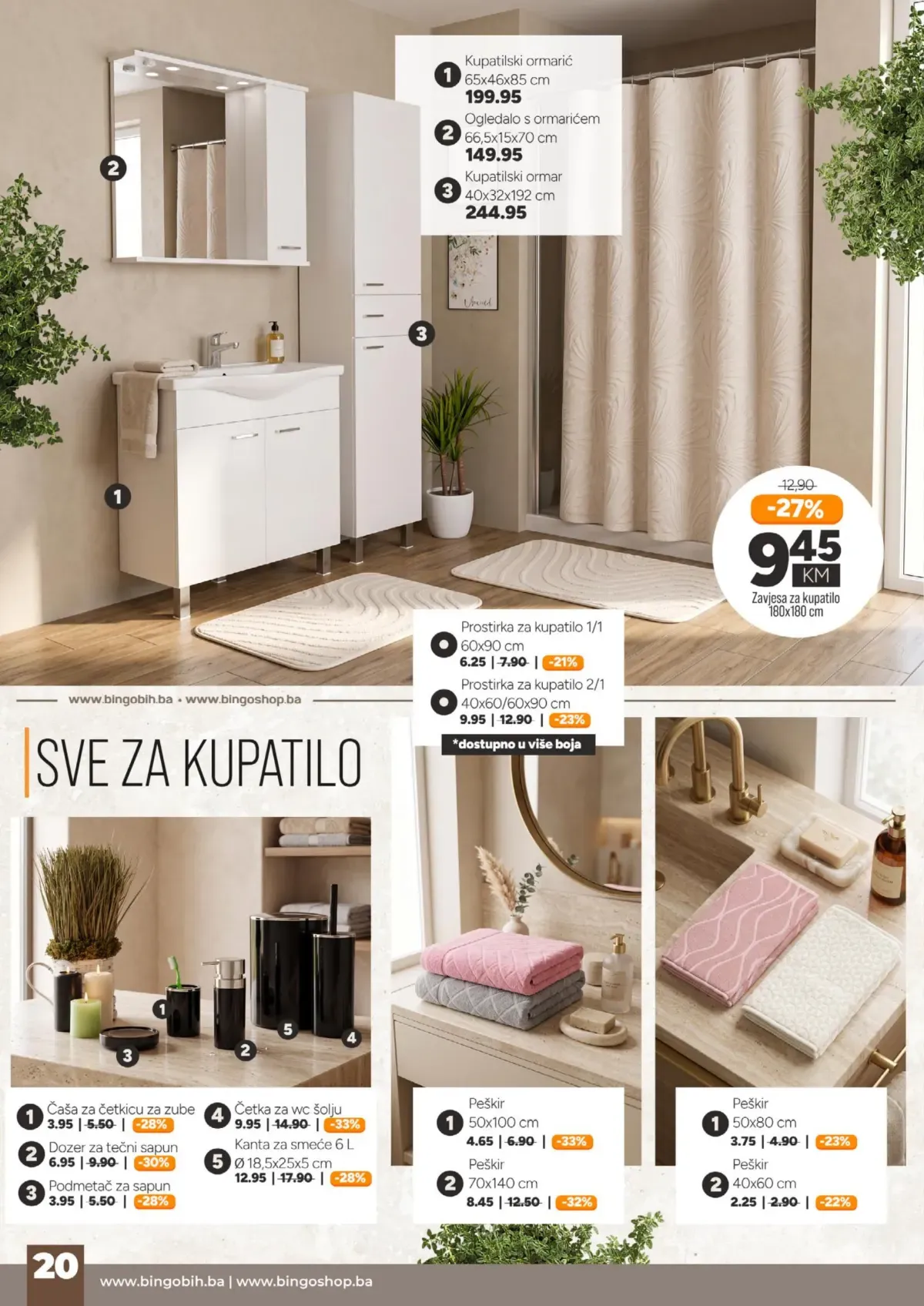 Bingo kupatilski ormarići, ogledala, peškiri i prostirke