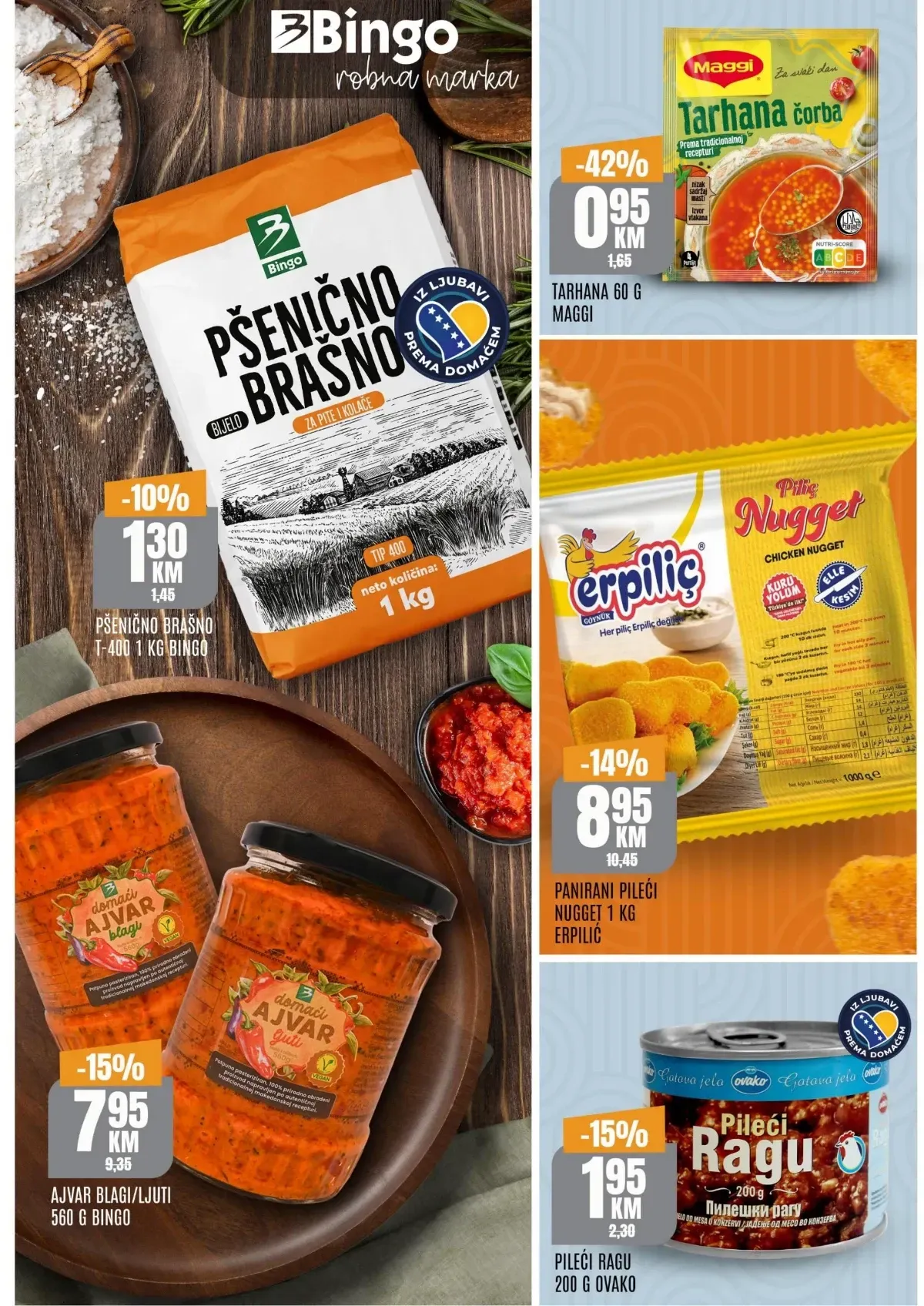 Bingo akcija do 20.09.2026. – brašno, ajvar, tarhana, pileći nuggetsi i pileći ragu po sniženim cijenama
