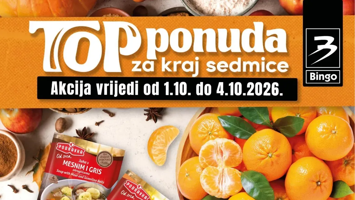 Bingo TOP ponuda za kraj sedmice 01–04.10.2026. – cijene već od 0,95 KM i popusti do 51%