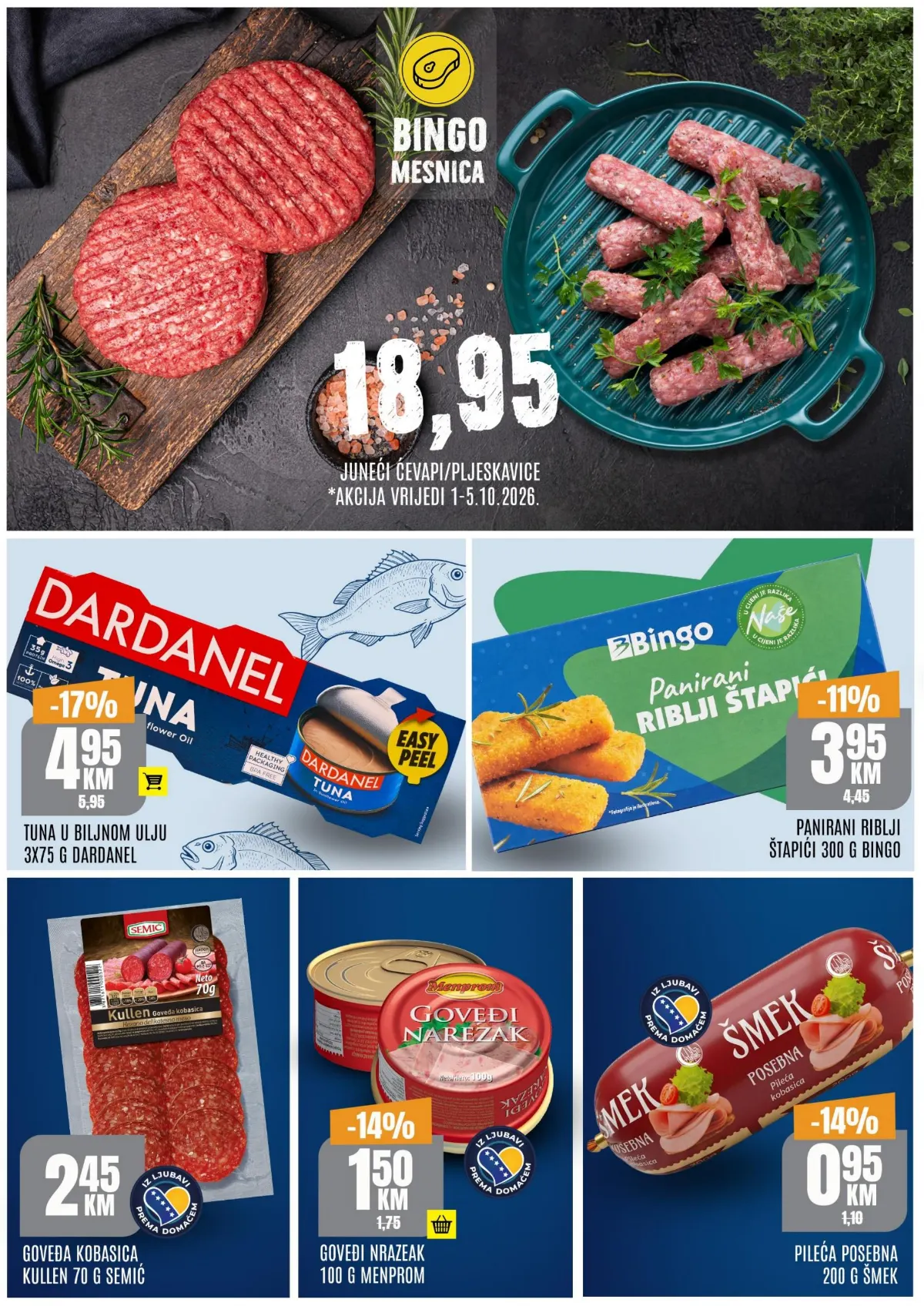 Bingo TOP ponuda – juneći ćevapi i pljeskavice, tuna, riblji štapići, kobasica i pileća posebna