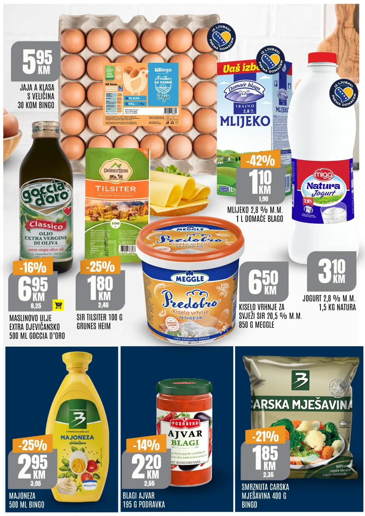 Bingo TOP ponuda – jaja, mlijeko, jogurt, sir, maslinovo ulje, majoneza i ajvar