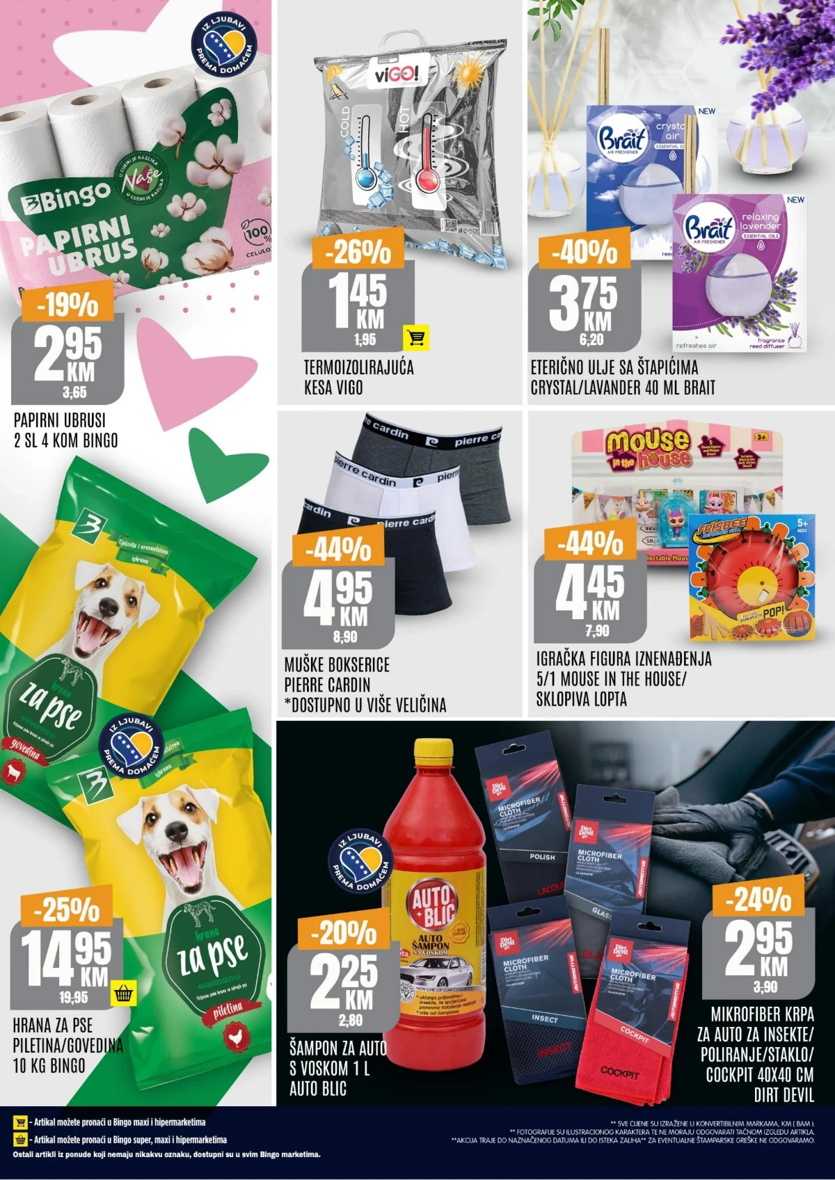 Bingo TOP ponuda do 16.08.2026. – papirni ubrusi, hrana za pse, Brait, Pierre Cardin i proizvodi za automobil