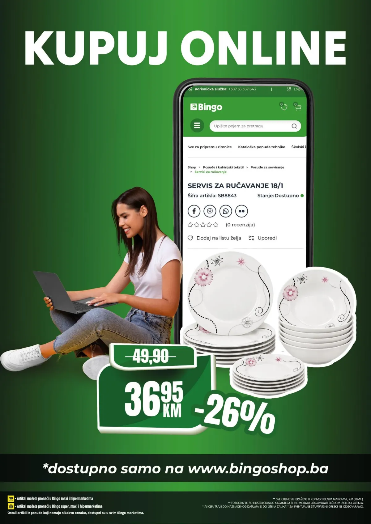 Bingo katalog, stranica 8 – servis za ručavanje od 18 dijelova za 36,95 KM uz popust 26%, dostupan isključivo na bingoshop.ba