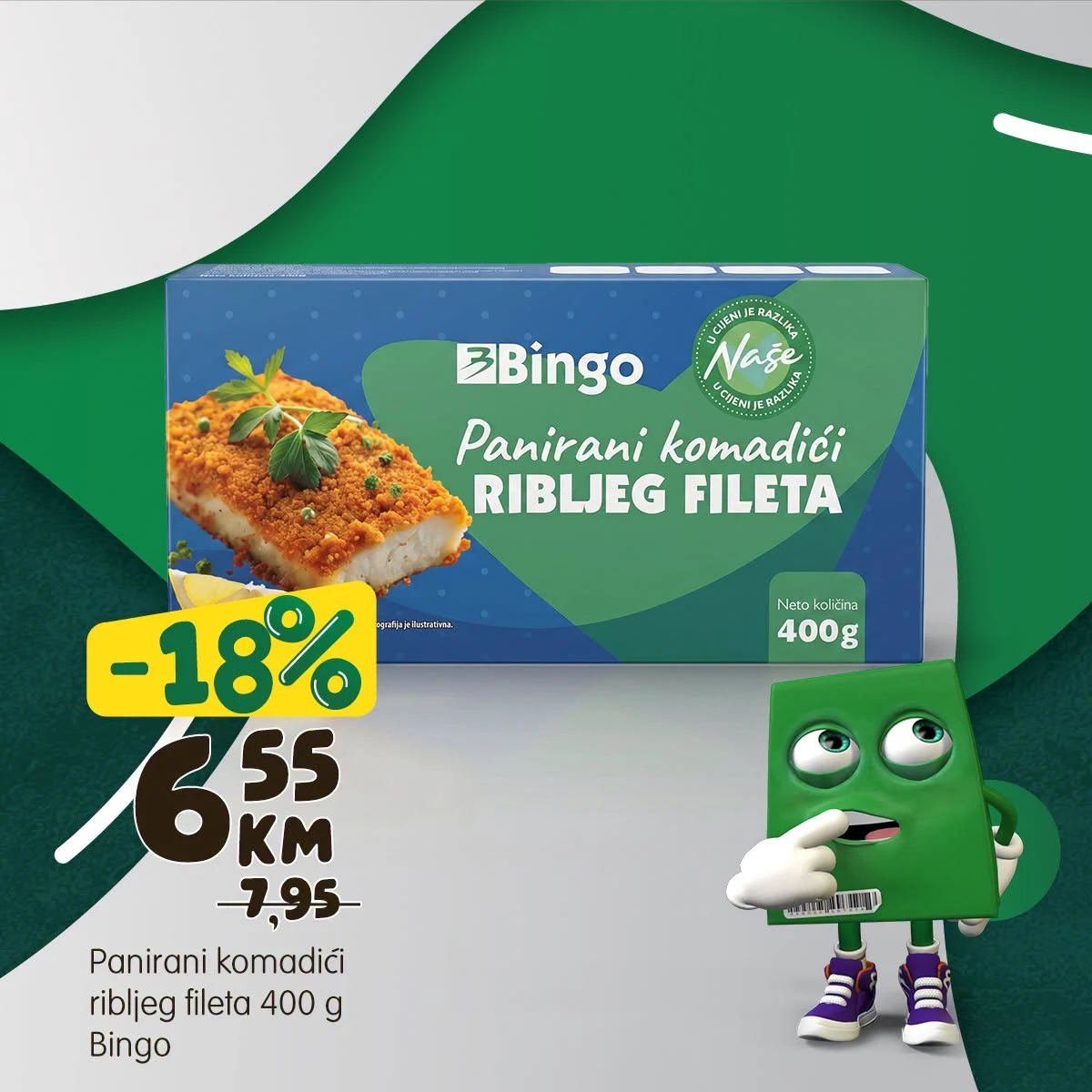 Bingo Trio akcija – panirani komadići ribljeg fileta 400 g po cijeni od 6,55 KM uz popust od 18%