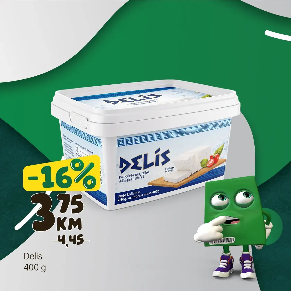 Delis bijeli sir 400 g na Bingo akciji za 3,75 KM uz sniženje od 16%