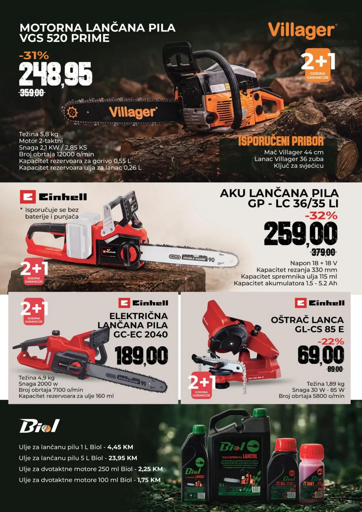 Bingo UTOPLI DOM – Villager i Einhell motorne i aku lančane pile