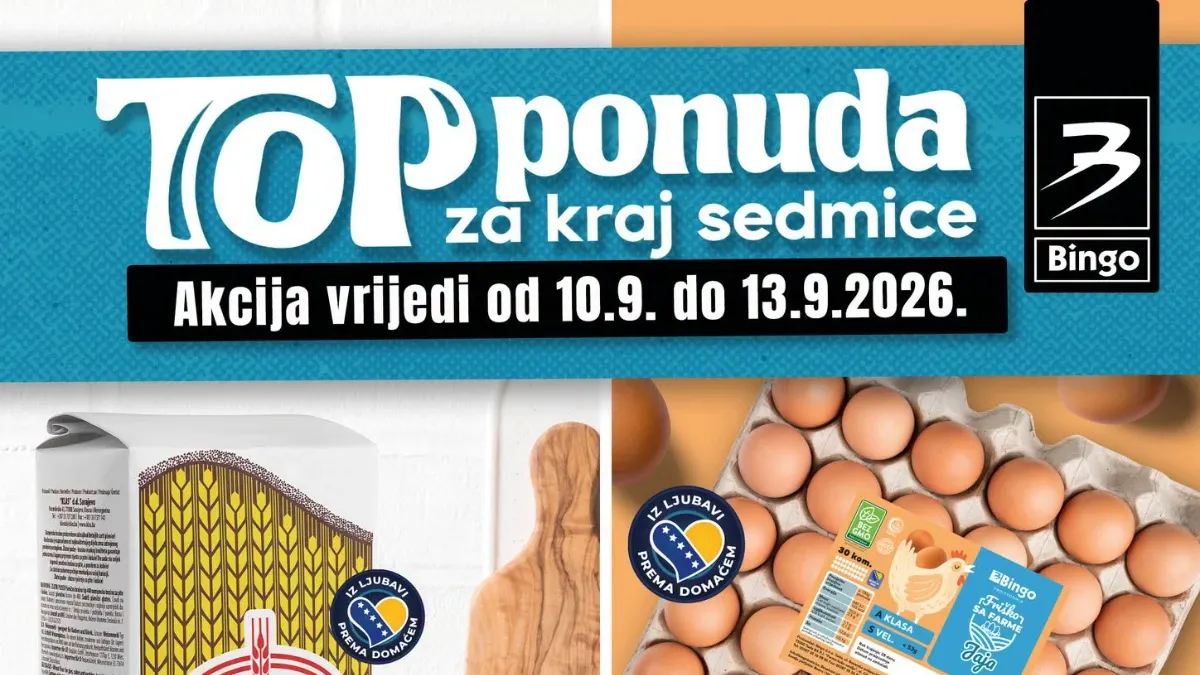 Bingo TOP ponuda za kraj sedmice od 10.09. do 13.09.2026. – hrana, piće, proizvodi za domaćinstvo i druge ponude snižene do 47%