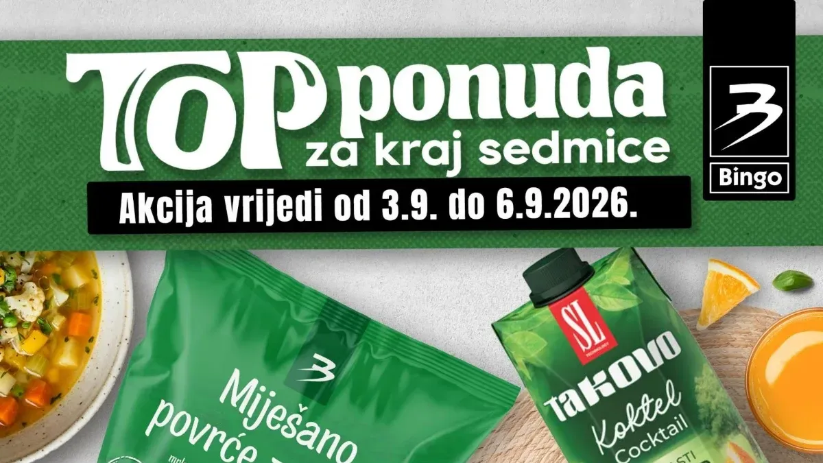 Bingo TOP vikend akcija od 03.09. do 06.09.2026. – hrana, piće, kućne potrepštine i drugi proizvodi sniženi do 50%