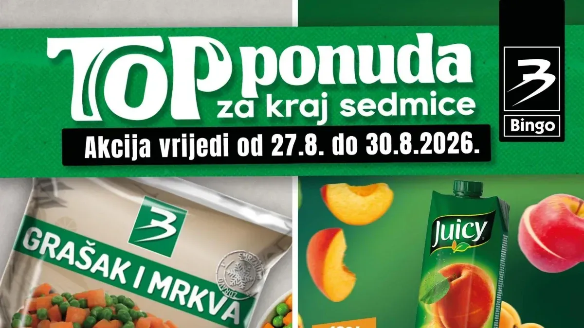 Bingo TOP ponuda od 27.08. do 30.08.2026. – vikend sniženja hrane, pića, kućne hemije i proizvoda za domaćinstvo do 42%