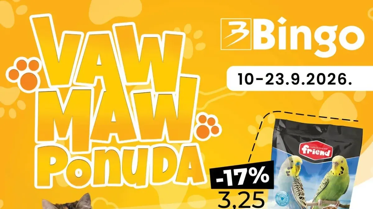 Bingo WAW MAW ponuda od 10.09. do 23.09.2026. – hrana, oprema, igračke i proizvodi za njegu kućnih ljubimaca sniženi do 44%