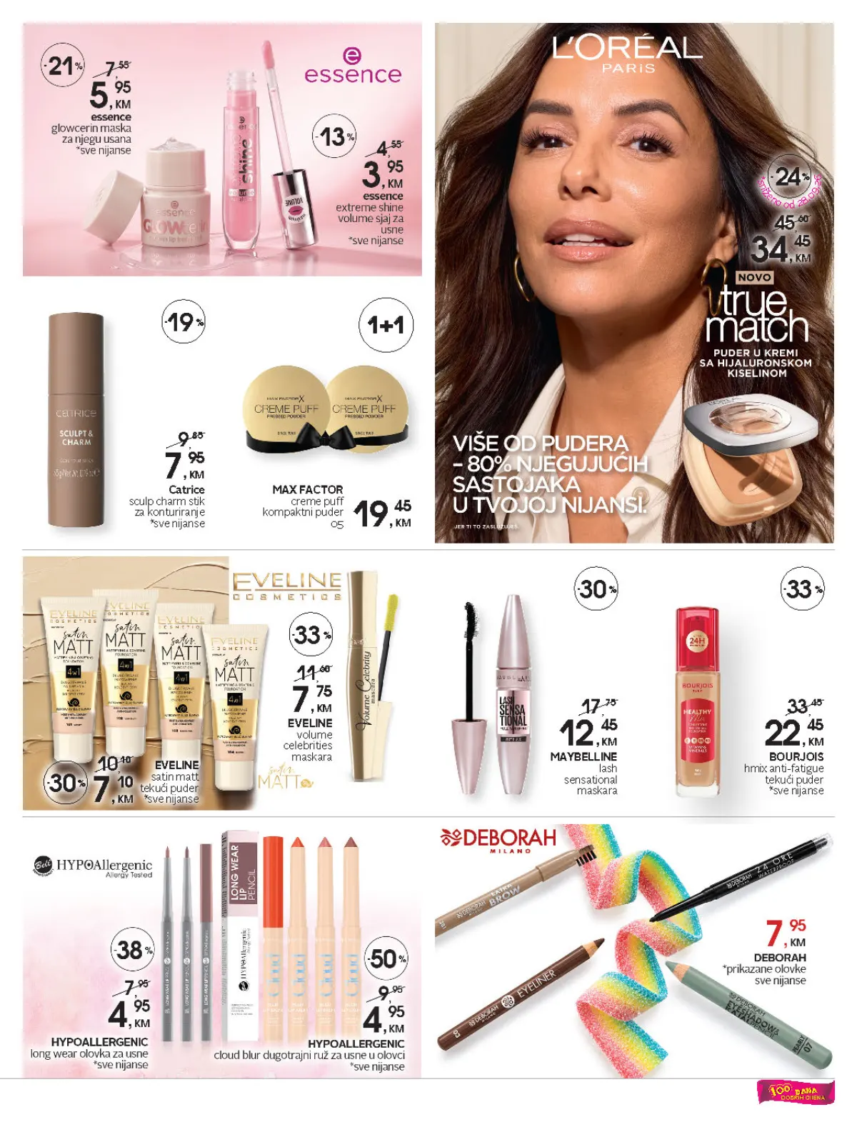 CM katalog, stranica 3 – puderi i maskare brendova L’Oréal, Max Factor, Eveline, Maybelline i Bourjois
