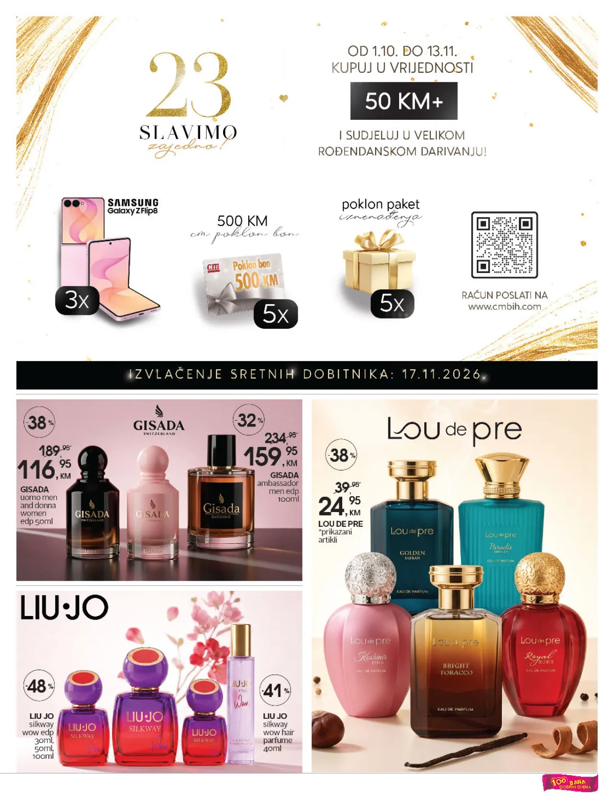 CM katalog, stranica 7 – rođendansko darivanje povodom 23 godine CM-a i mirisi Gisada, Liu Jo i Lou de Pré