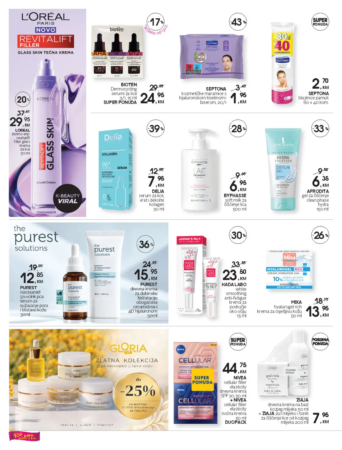 CM katalog, stranica 10 – kreme, serumi i proizvodi za čišćenje lica brendova L’Oréal, Bioten, Mixa, Nivea i Hada Labo