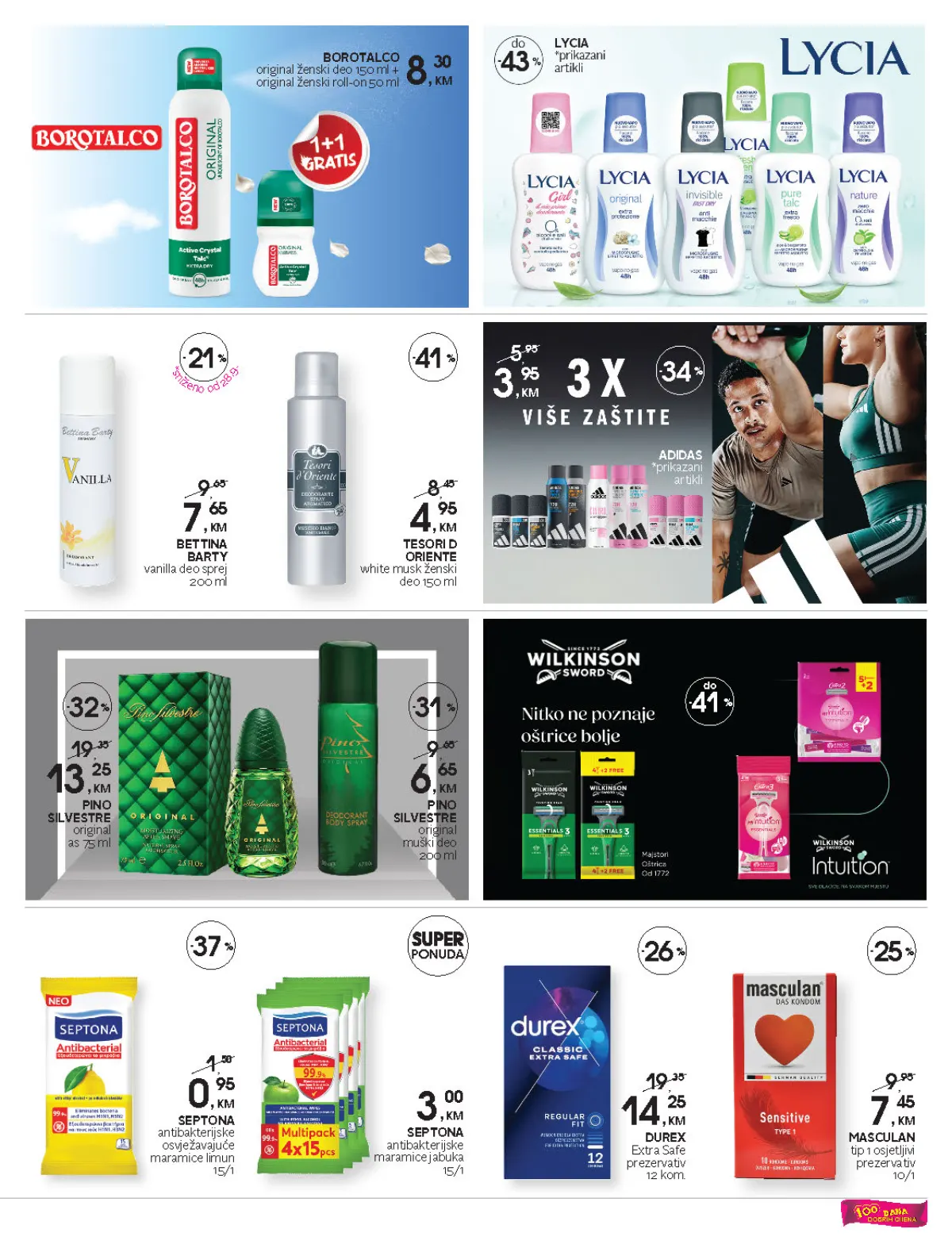 CM katalog, stranica 15 – dezodoransi Borotalco, Adidas, Bettina Barty i Pino Silvestre te odabrani proizvodi za higijenu