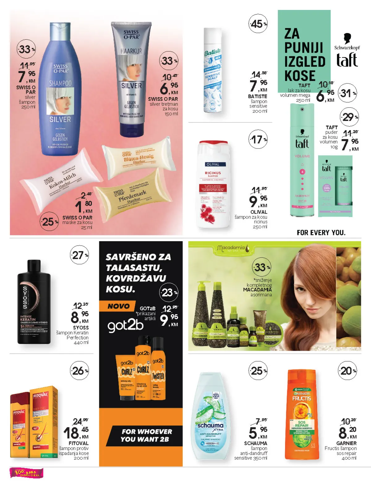 CM katalog, stranica 16 – šamponi i proizvodi za oblikovanje kose brendova Batiste, Taft, Syoss, Schauma i Garnier