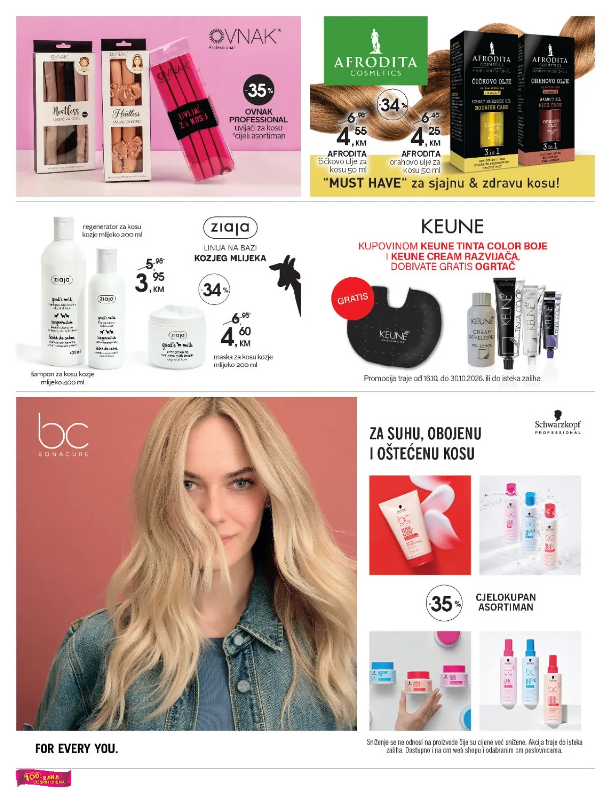 CM katalog, stranica 18 – odabrani proizvodi za njegu kose brendova Garnier, Afrodita, Keune i Schwarzkopf
