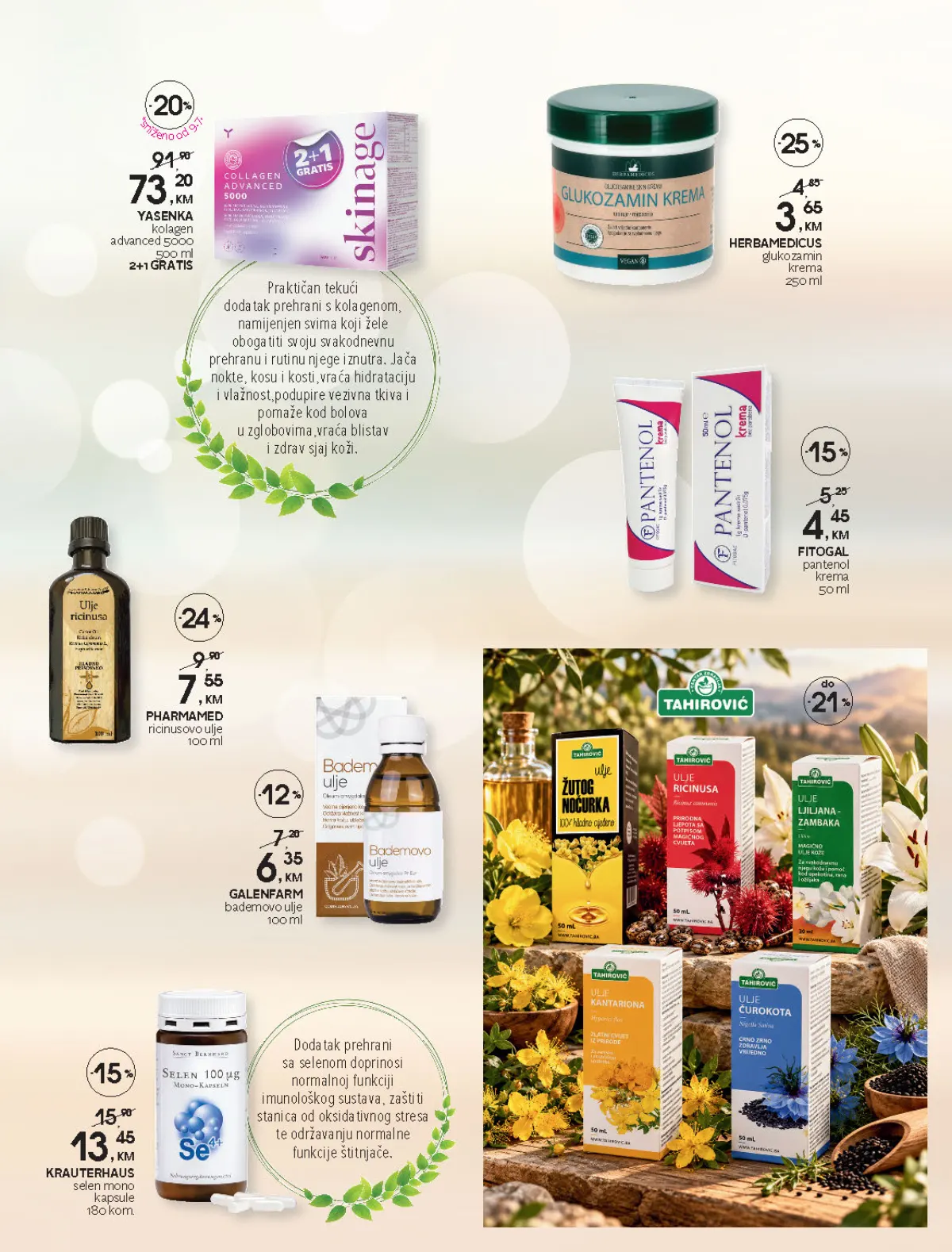 CM katalog, stranica 21 – Yasenka kolagen, kreme, ricinusovo i bademovo ulje te odabrani dodaci prehrani