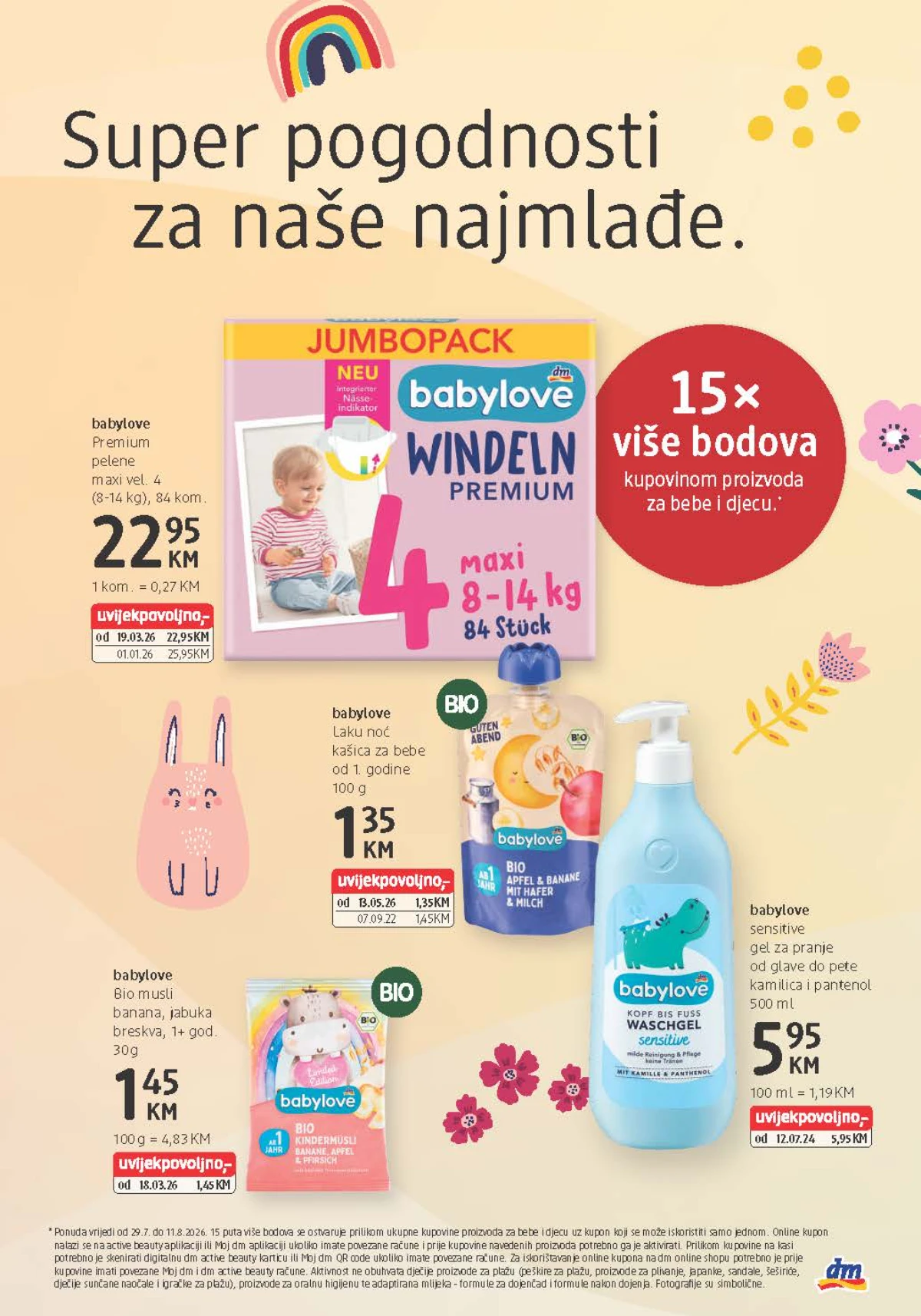dm katalog donosi 15 puta više bodova na proizvode za bebe i babylove Premium pelene za 22,95 KM
