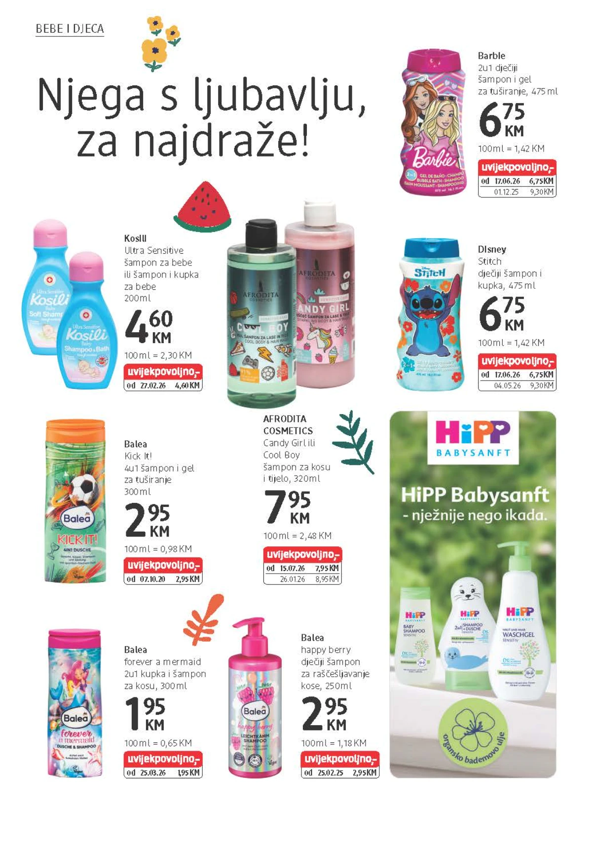 dm katalog do 11.08.2026. donosi Balea, Barbie, Stitch, Kosili i Afrodita dječije šampone i kupke