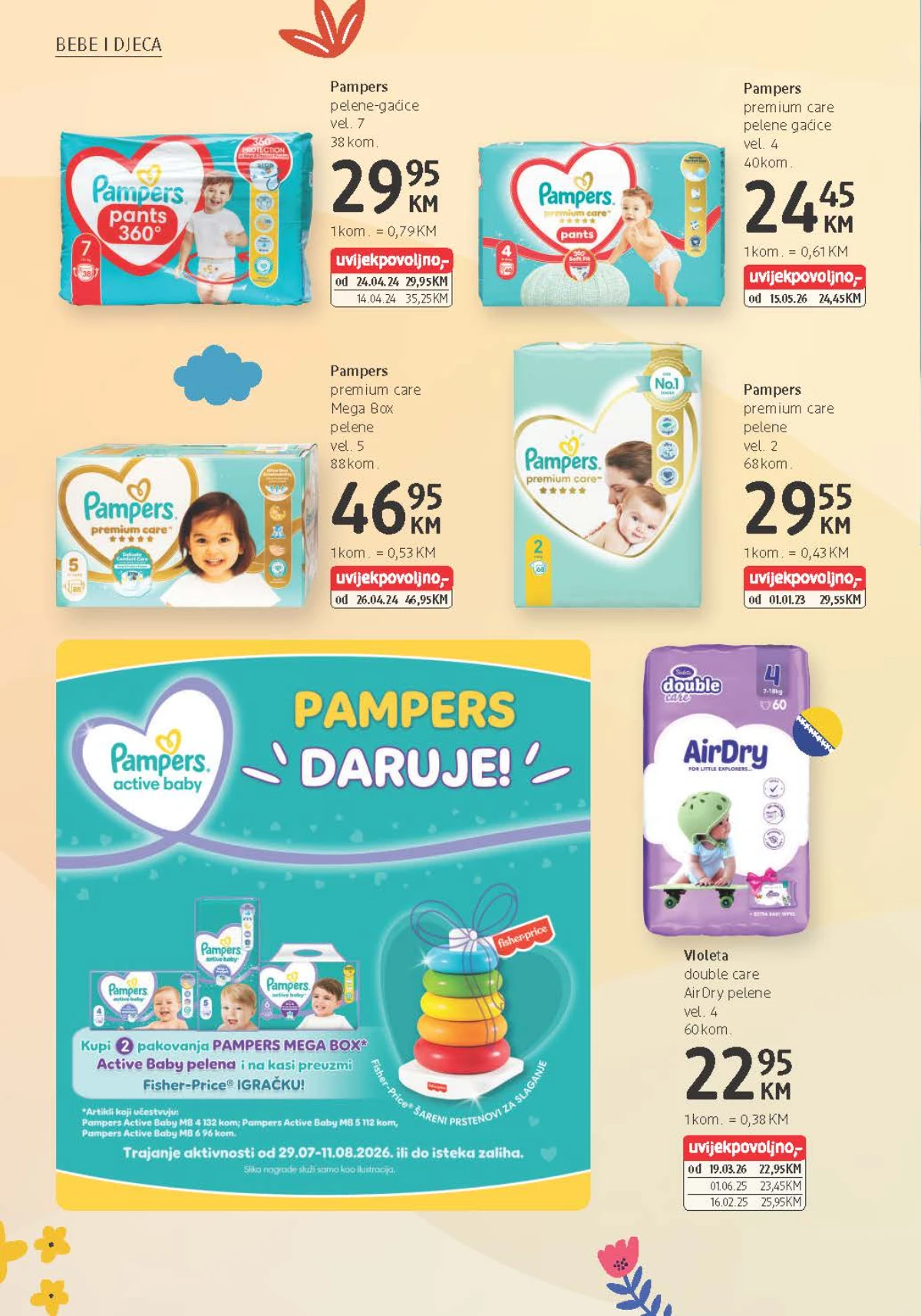 dm katalog donosi Pampers Premium Care i Violeta AirDry pelene te Pampers poklon ponudu