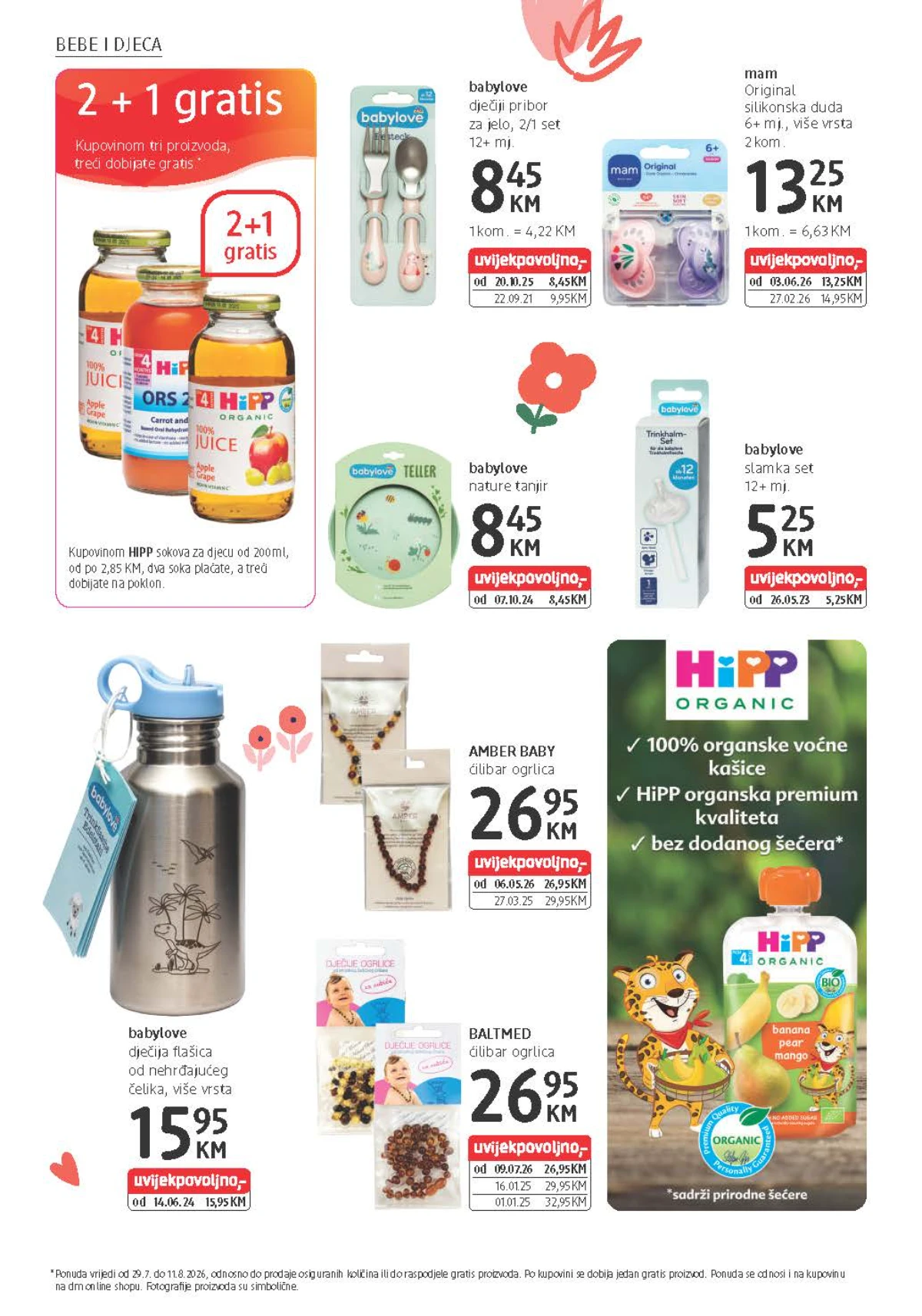 dm katalog donosi HiPP sokove u ponudi 2+1 gratis, babylove pribor, flašice i dječije dude