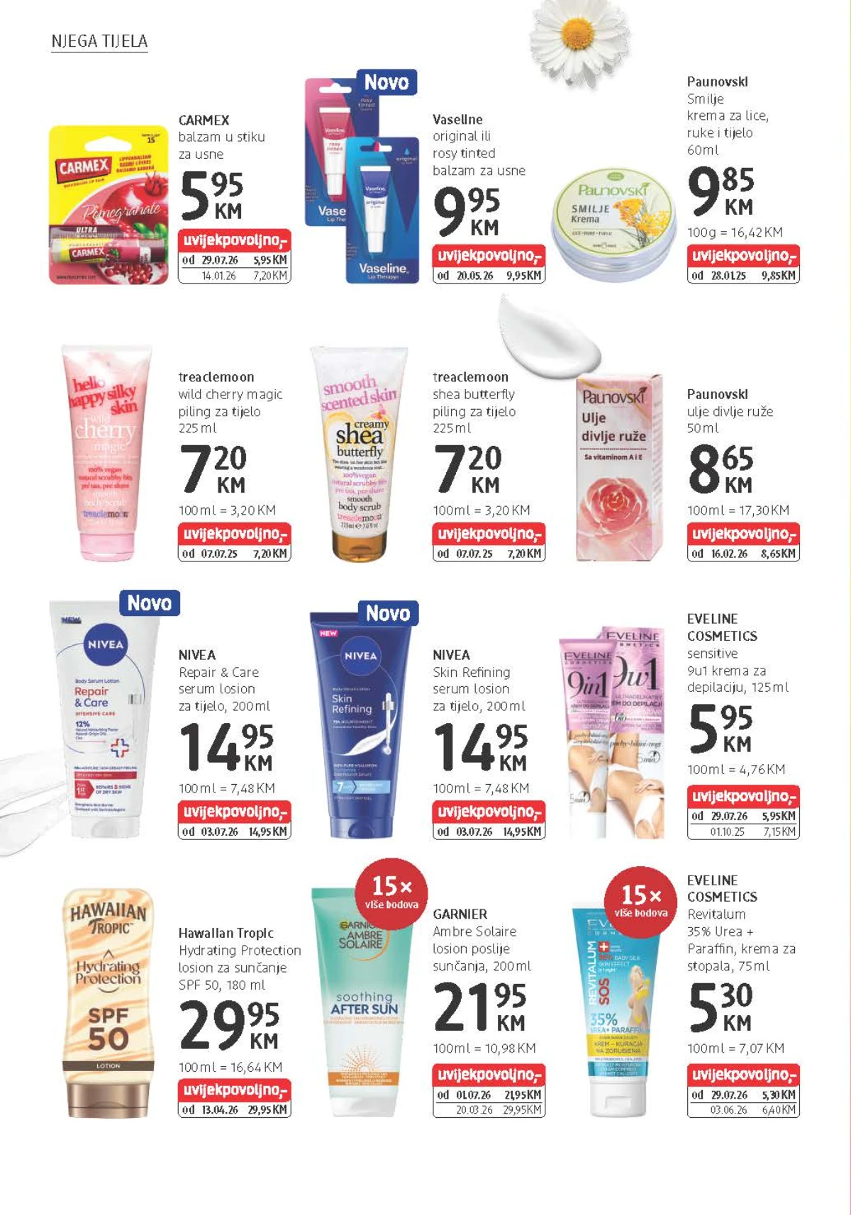 dm katalog predstavlja Hawaiian Tropic, Garnier, Nivea, Carmex i Eveline proizvode za njegu tijela