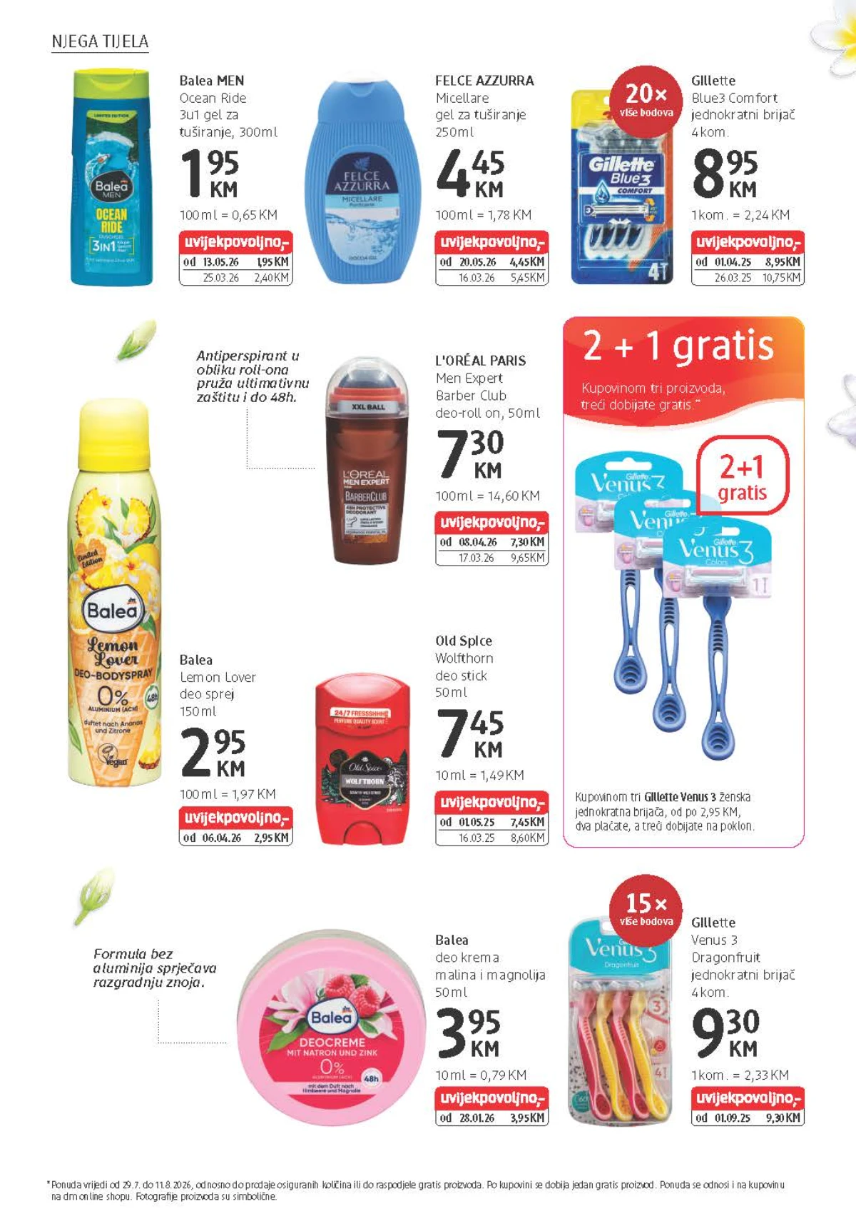 dm katalog donosi Balea i Felce Azzurra gelove za tuširanje, Gillette brijače i L'Oréal dezodoranse
