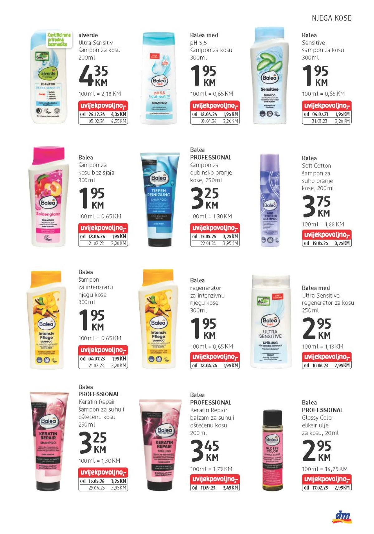 dm katalog predstavlja Balea Professional, Balea Med, alverde šampone, regeneratore i ulja za kosu