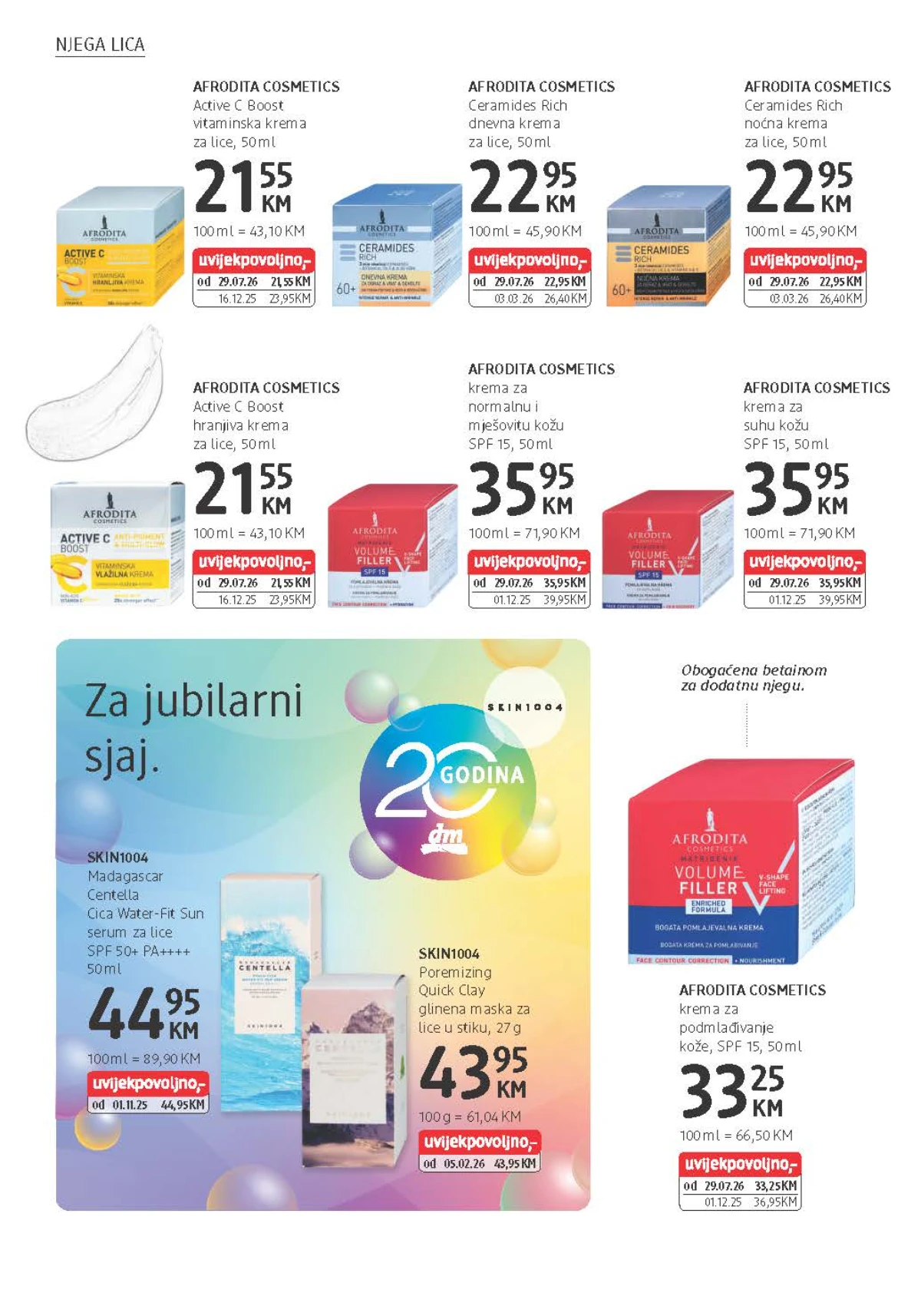 dm katalog predstavlja Afrodita Cosmetics Active C Boost proizvode i jubilarnu ponudu za njegu lica