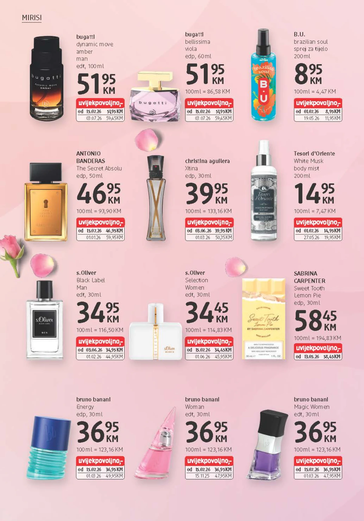 dm katalog donosi Bugatti, Bruno Banani, Christina Aguilera, Antonio Banderas i Tesori d'Oriente mirise