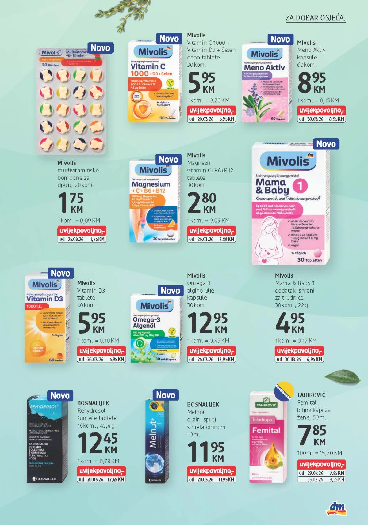 dm katalog predstavlja Mivolis vitamine, magnezij, Omega 3, dodatke za trudnice i proizvode s melatoninom