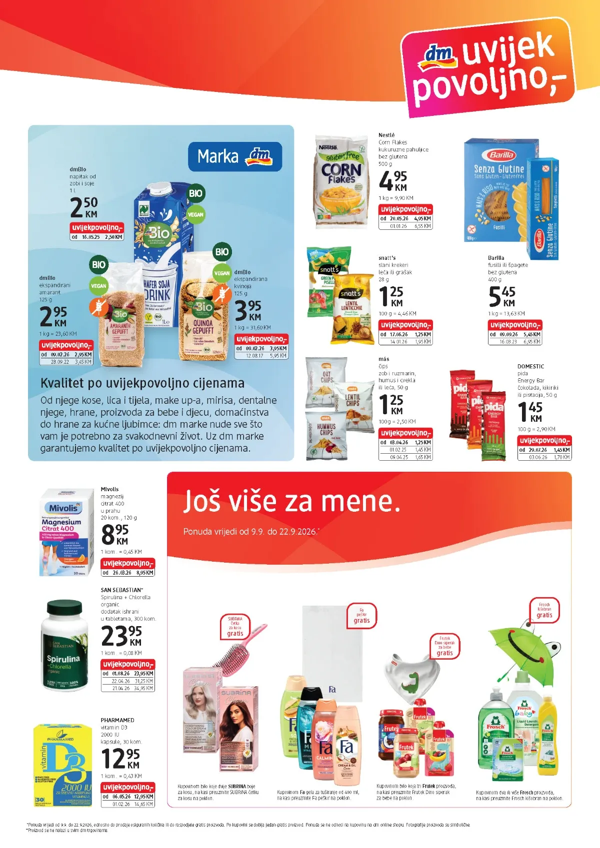 dm katalog – dmBio, Barilla, Nestle, Mivolis i posebni pokloni uz kupovinu Subrina, Fa, Frutek i Frosch proizvoda