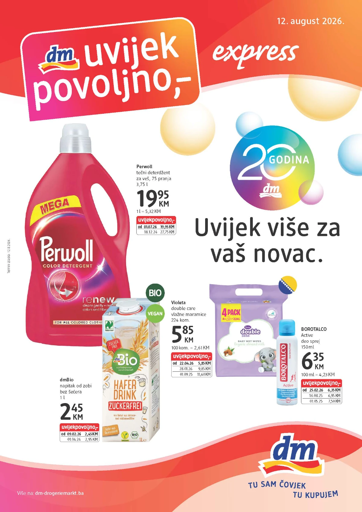 dm Express katalog od 12.08. do 25.08.2026. – Perwoll, Violeta, Borotalco i dmBio po povoljnim cijenama