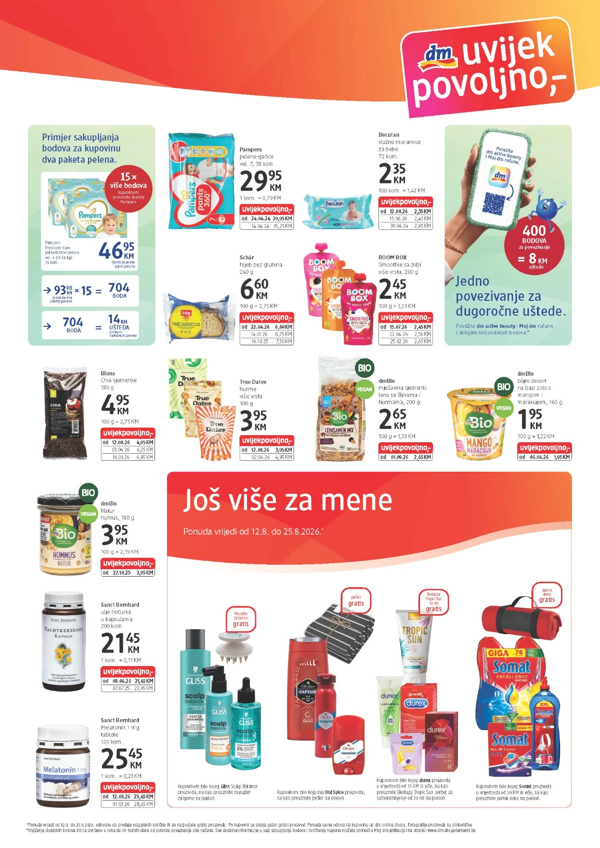 dm Express katalog – Pampers, Becutan, dmBio, Schär i posebne ponude sa gratis poklonima do 25.08.2026.