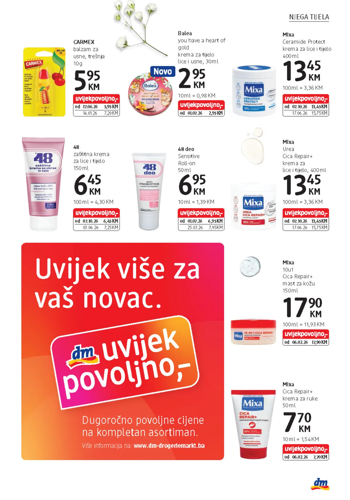 dm katalog, stranica 21 – CARMEX balzam za usne i Balea krema za tijelo