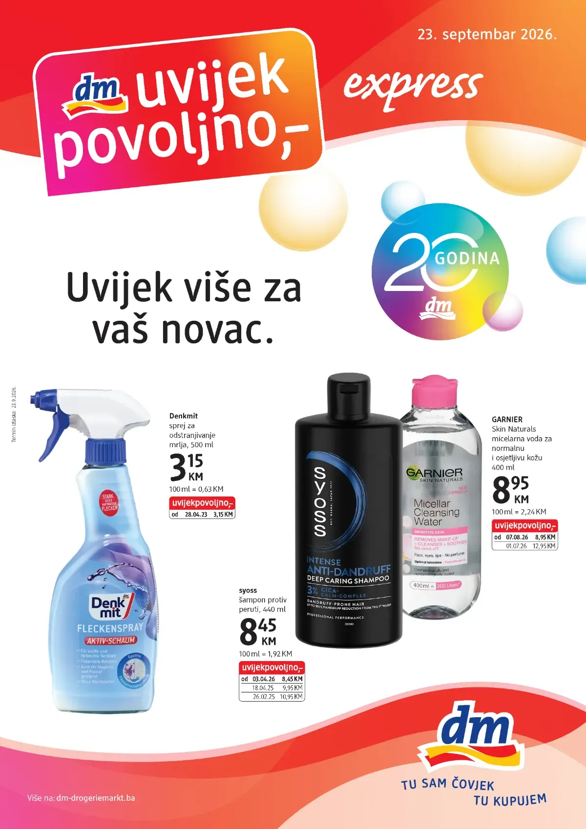dm katalog od 23.09. do 06.10.2026. – Denkmit sprej za mrlje, Garnier micelarna voda i Syoss šampon