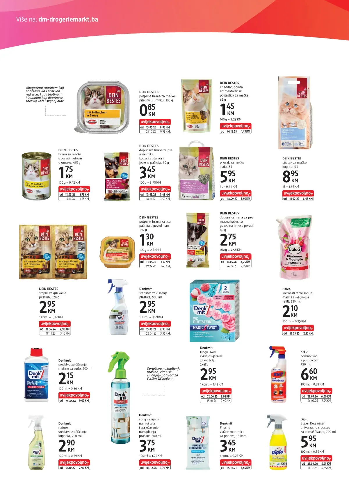dm katalog, stranica 6 – Dein Bestes hrana za ljubimce i Denkmit sredstva za čišćenje