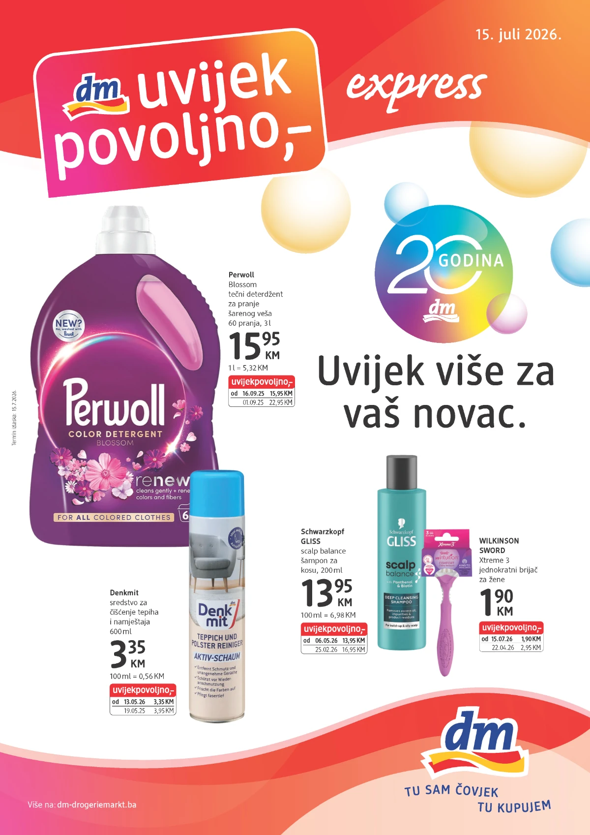 dm Uvijek Povoljno od 15.07.2026. – Balea, Perwoll, Gliss, Denkmit, dmBio i brojni proizvodi po povoljnim cijenama