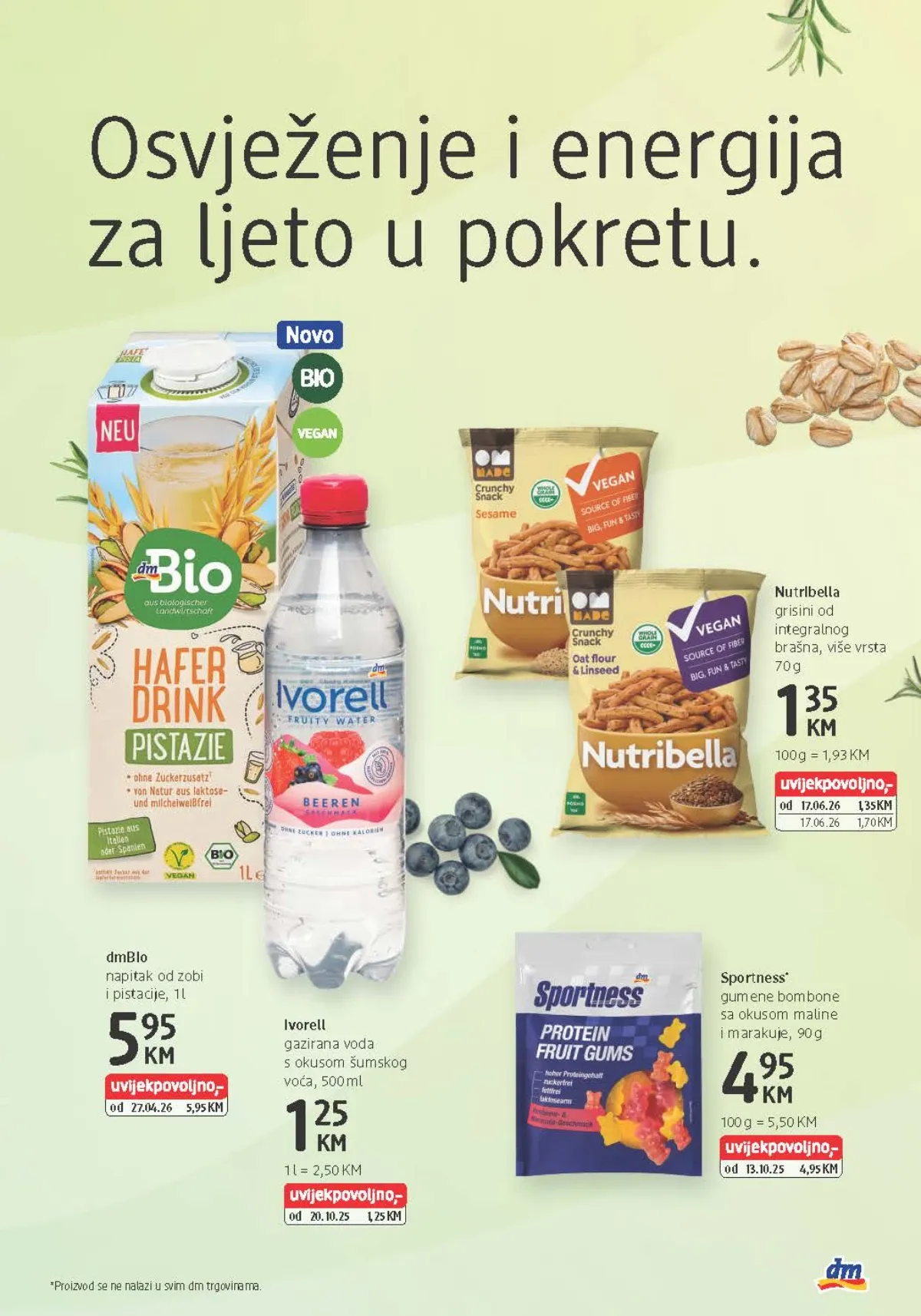 dm katalog od 26.08. do 08.09.2026. – dmBio napitak od zobi i pistacije, Sportness gumene bombone i Nutribella grisini