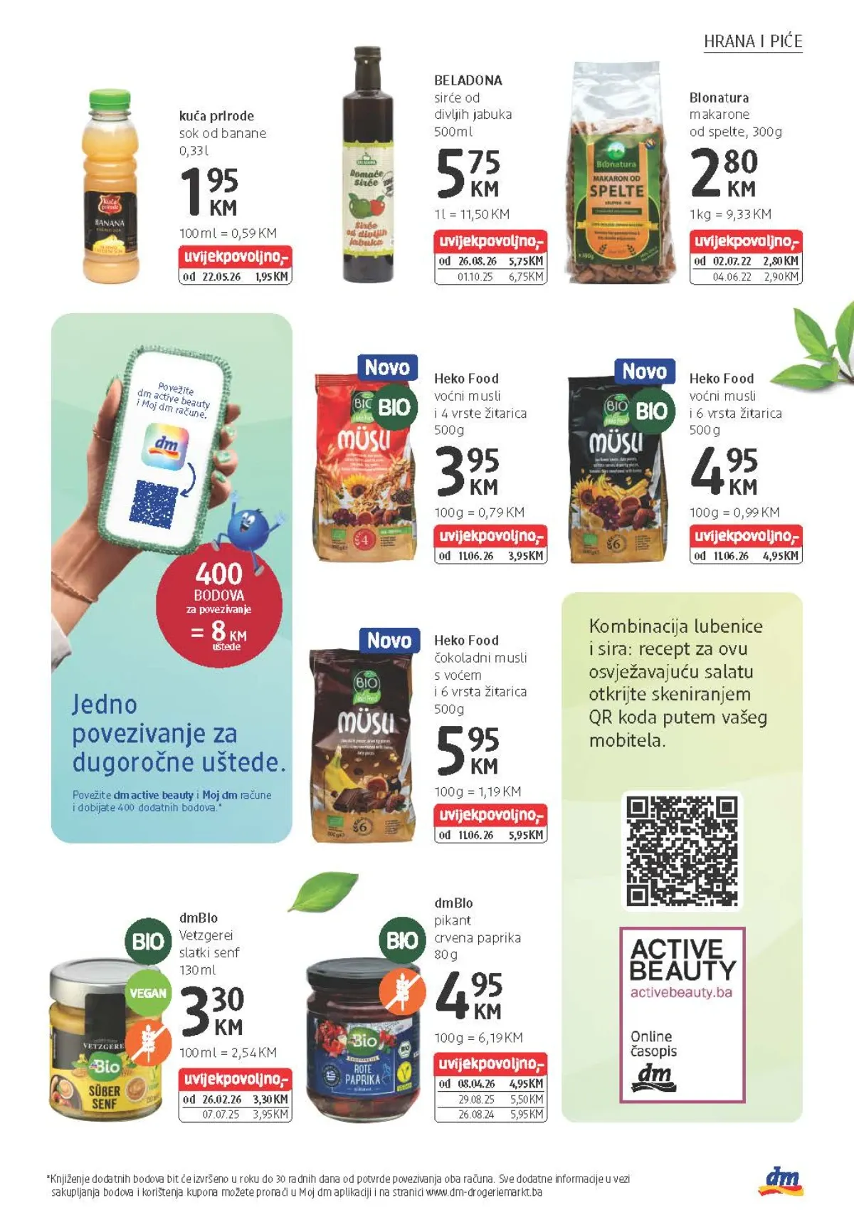 dm katalog od 26.08. do 08.09.2026. – Heko Food voćni musli, Bionatura makarone i 400 bodova za povezivanje računa