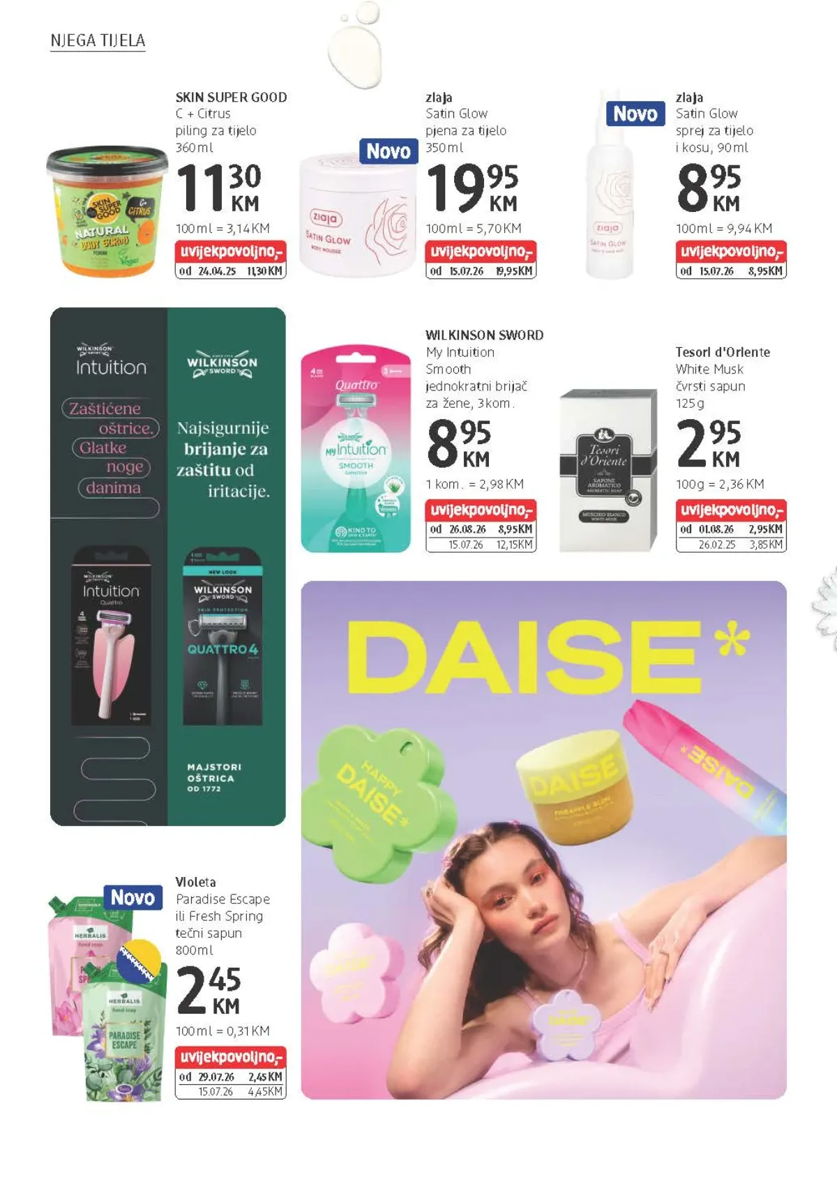 dm katalog od 26.08. do 08.09.2026. – Ziaja Satin Glow njega tijela, Violeta tečni sapun i Wilkinson ženski brijači