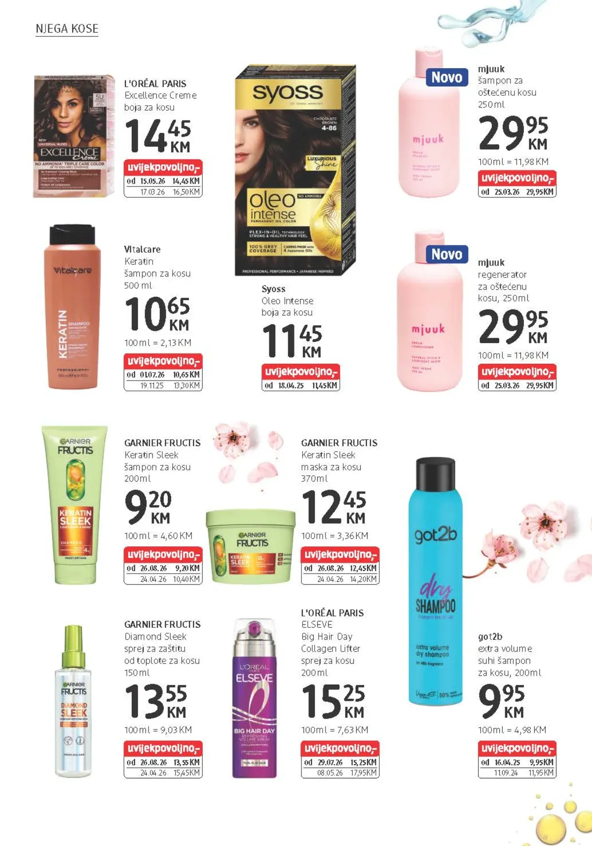 dm katalog od 26.08. do 08.09.2026. – Garnier Fructis Keratin Sleek, L'Oréal boje za kosu i got2b suhi šampon
