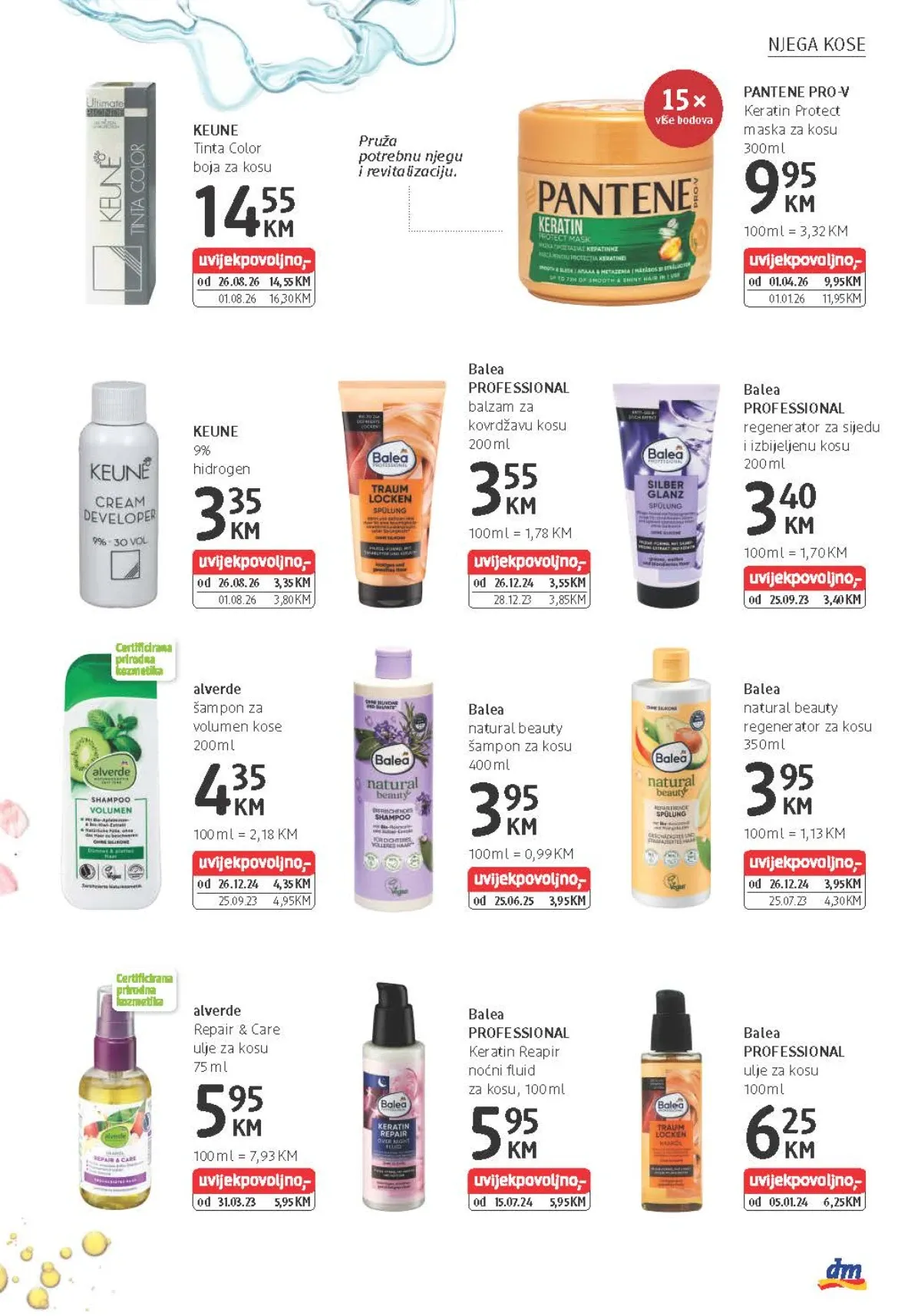 dm katalog od 26.08. do 08.09.2026. – Pantene Pro-V uz 15× više bodova, Balea Professional i Keune proizvodi za kosu