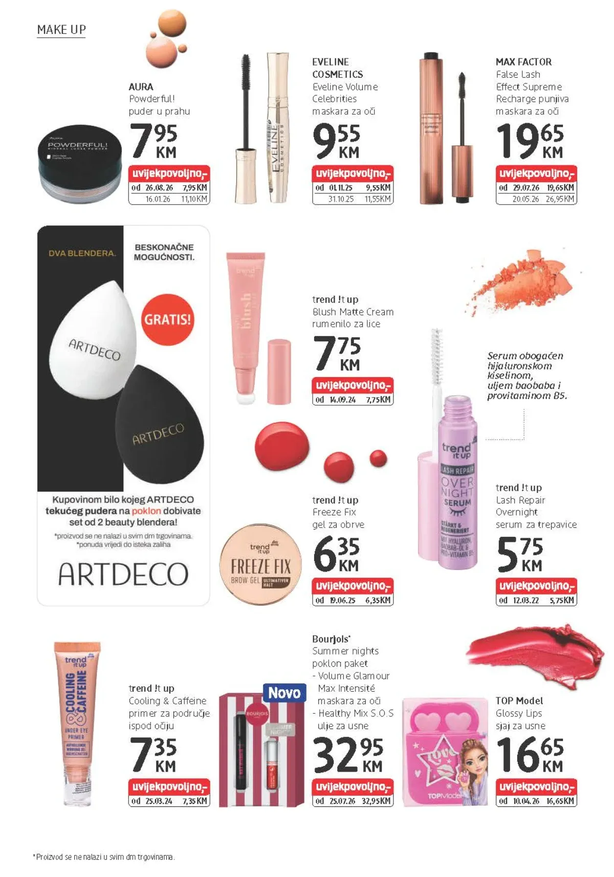 dm katalog od 26.08. do 08.09.2026. – Max Factor maskara, Aura puder, Bourjois poklon-paket i trend it up šminka