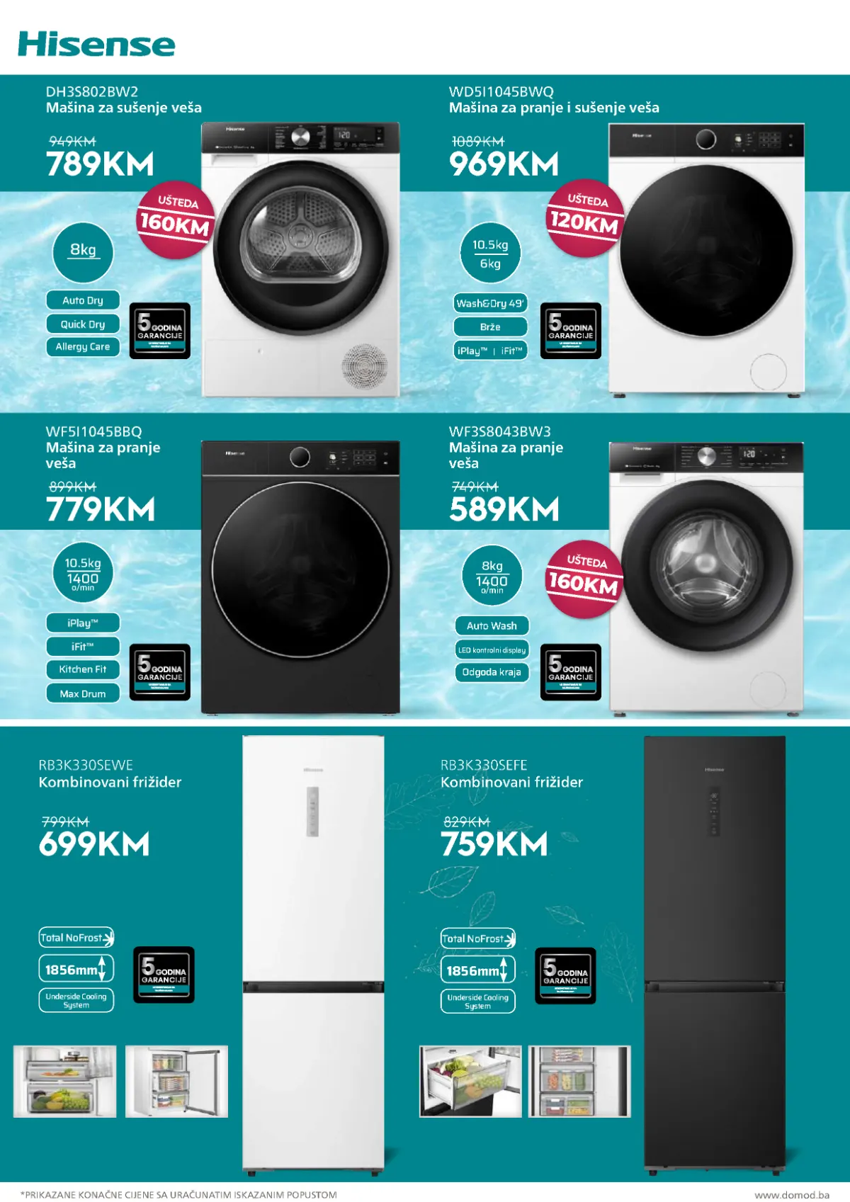 DOMOD katalog, stranica 4 – Hisense mašine za pranje i sušenje veša te kombinovani frižideri