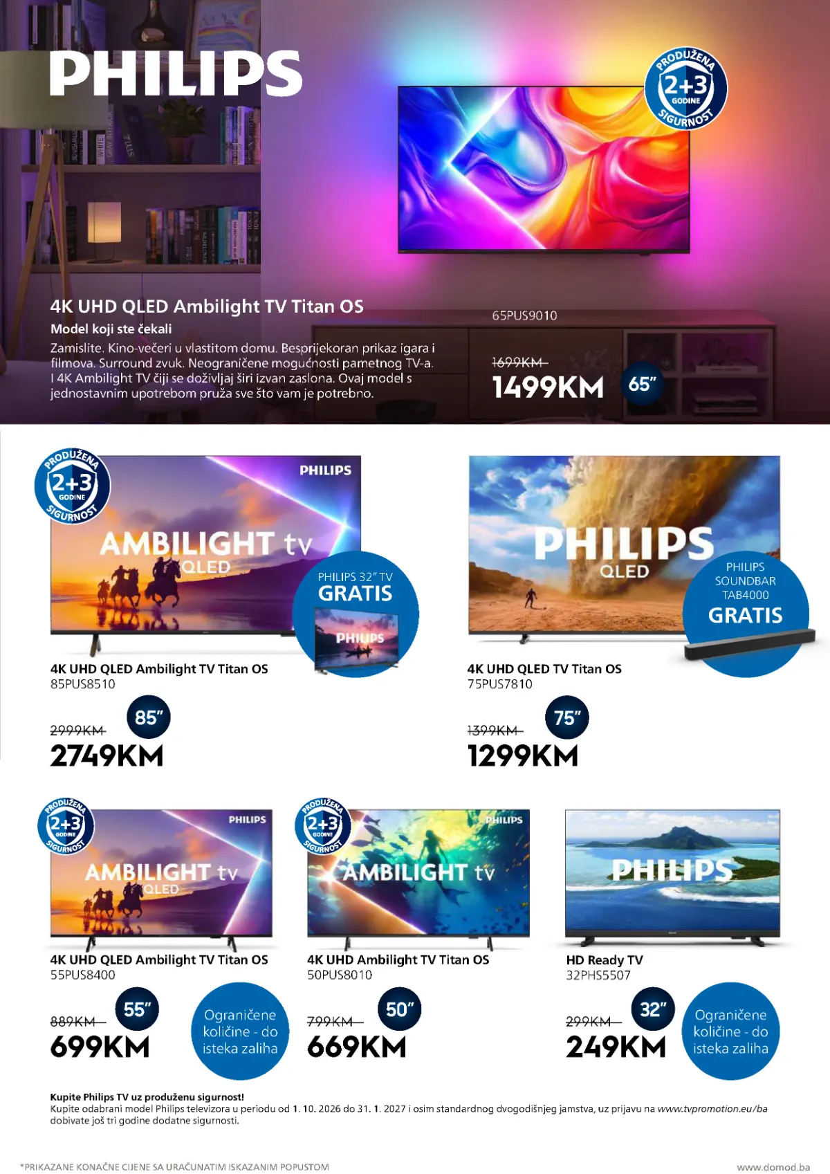 DOMOD katalog, stranica 9 – Philips QLED i Ambilight televizori te HD Ready televizor od 32 inča
