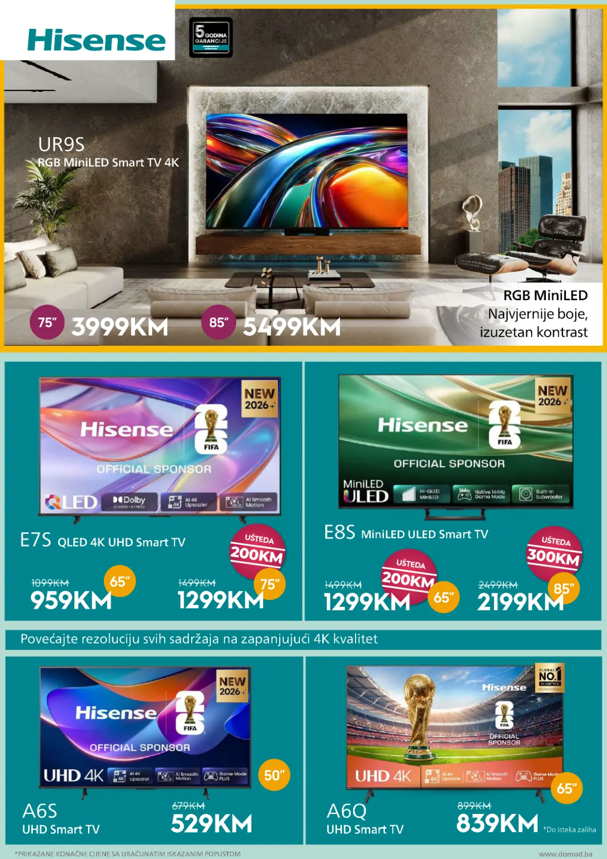 DOMOD katalog, stranica 10 – Hisense RGB MiniLED, QLED i UHD Smart televizori