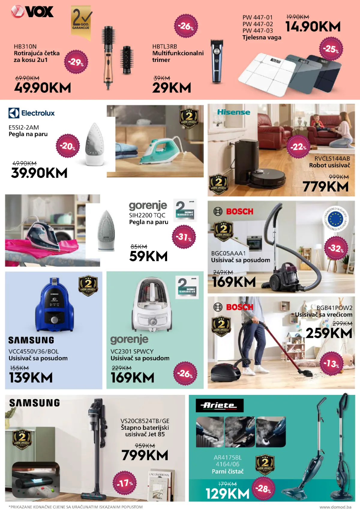 DOMOD katalog, stranica 14 – usisivači, robot usisivač, pegle na paru, parni čistač i uređaji za njegu