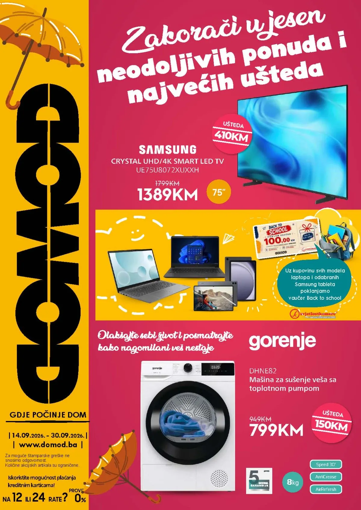 DOMOD katalog od 14.09. do 30.09.2026. – televizori, laptopi, mobiteli, bijela tehnika i kućanski aparati na akciji