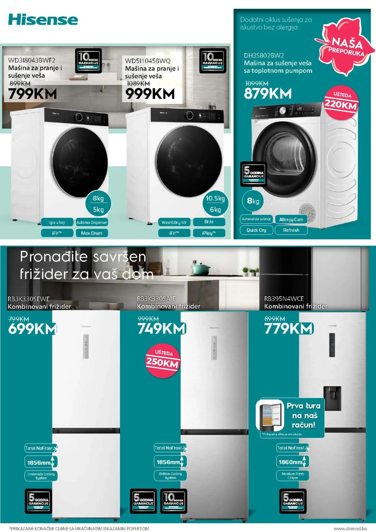 DOMOD katalog – Hisense mašine za veš, sušilice i kombinovani frižideri